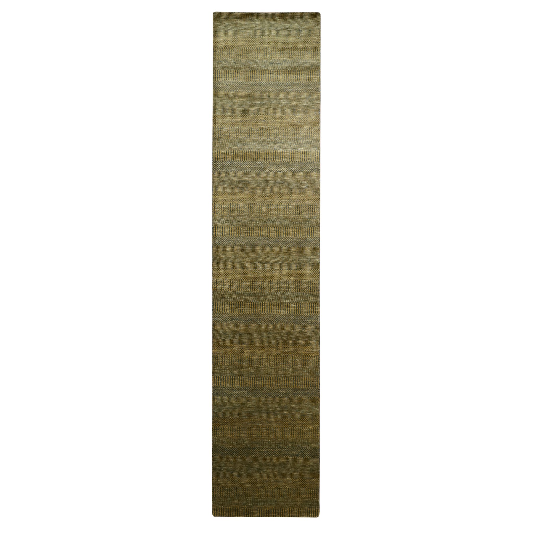 2'8"x12'2" Golden Brown, Wool and Silk, Modern Grass Design, Hand Knotted, Denser Weave, Soft To the Touch, Runner, Oriental Rug 